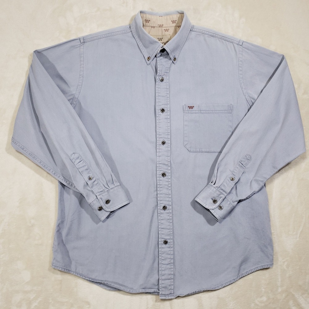 King Ranch Button Down Shirt Men Large Blue Cotton Twill Western Workwear Heavy